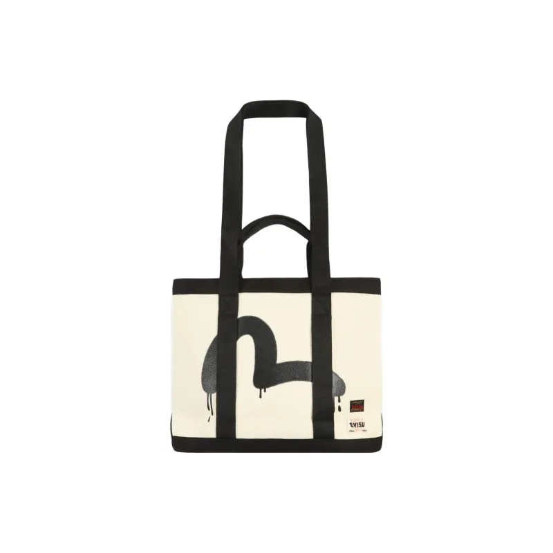 EVISU Canvas Bag, Tote Bag, Shopping Bag, Shoulder Bag, Handbag Unisex Ecru-2