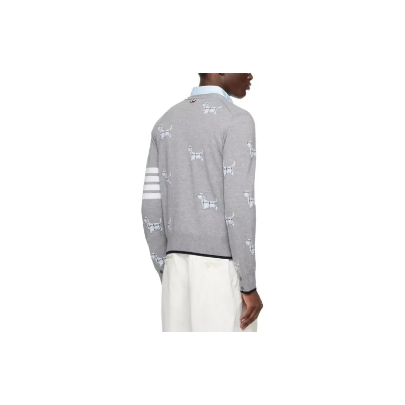 THOM BROWNE 4 Bar V Neck Hector Cardigan-4