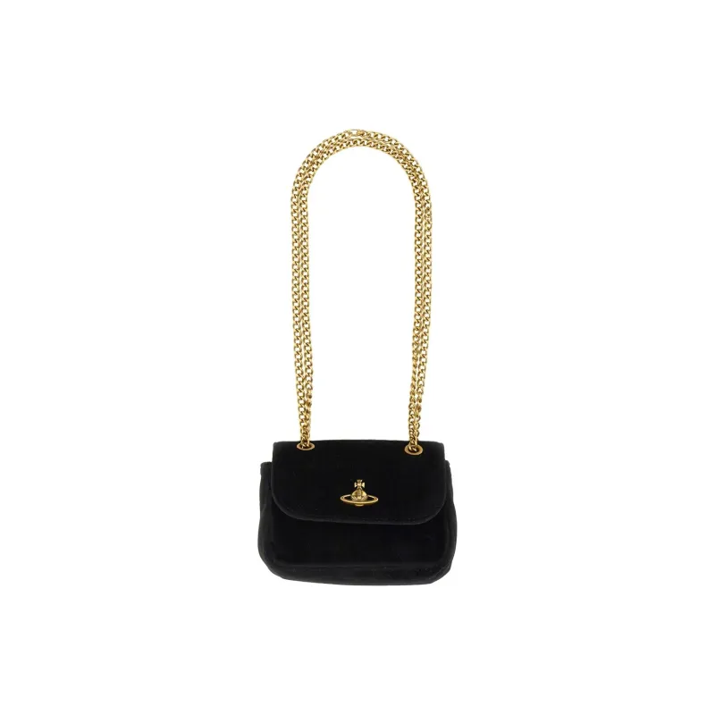 Vivienne Westwood Velvet Shoulder Bag Crossbody Bag Small Size Women's Black-0