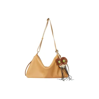 WANACCESSORY Cow Leather Shoulder Bag Crossbody Bag Medium Size Women's Cookie/Ebony Brown/Midnight Blue