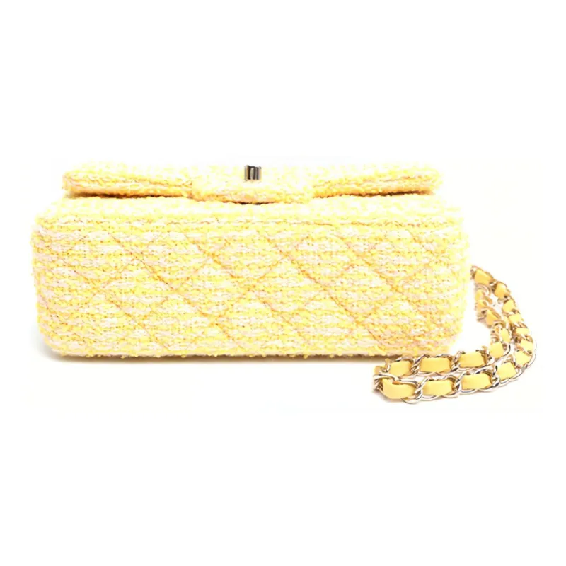 CHANEL Classic Flap CF Tweed Shoulder Bag, Crossbody Bag Women's Yellow-2