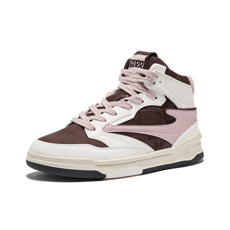 Erke Single 3.0 Anti Slip Wear Resistant High Top Skateboard Shoes Women's Coffee Microcrystal White-2