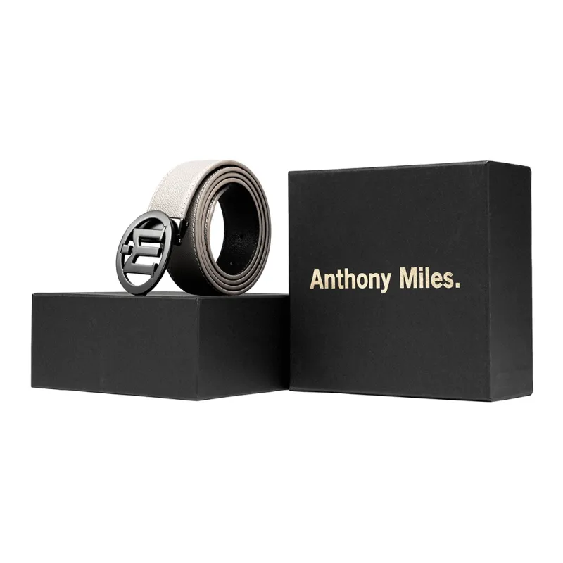 Anthony Miles Cow Leather Leather Belts Men's Light Gray 3.4cm-4