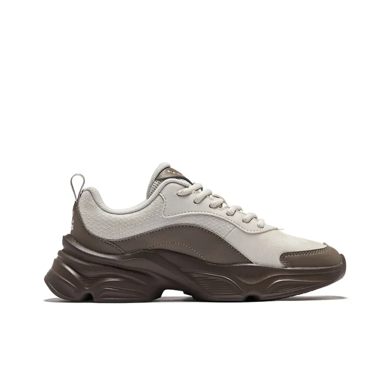 Erke Anti-Slip And Wear-Resistant Height Increasing Low-Top Casual Shoes Women's Wild Gray Brown Stone-1