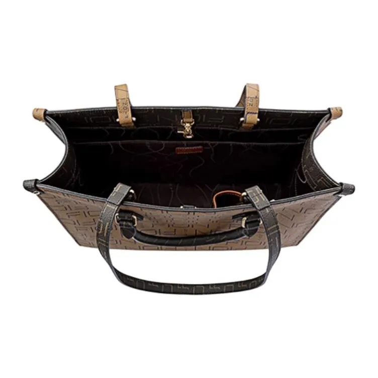 FION Artificial Leather Tote Bag Shopping Bag Handbag Large Size Women's Camel & Burgundy-5