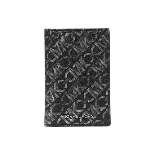 MICHAEL KORS Hudson Coated Canvas Card Holder Unisex Black & Silver