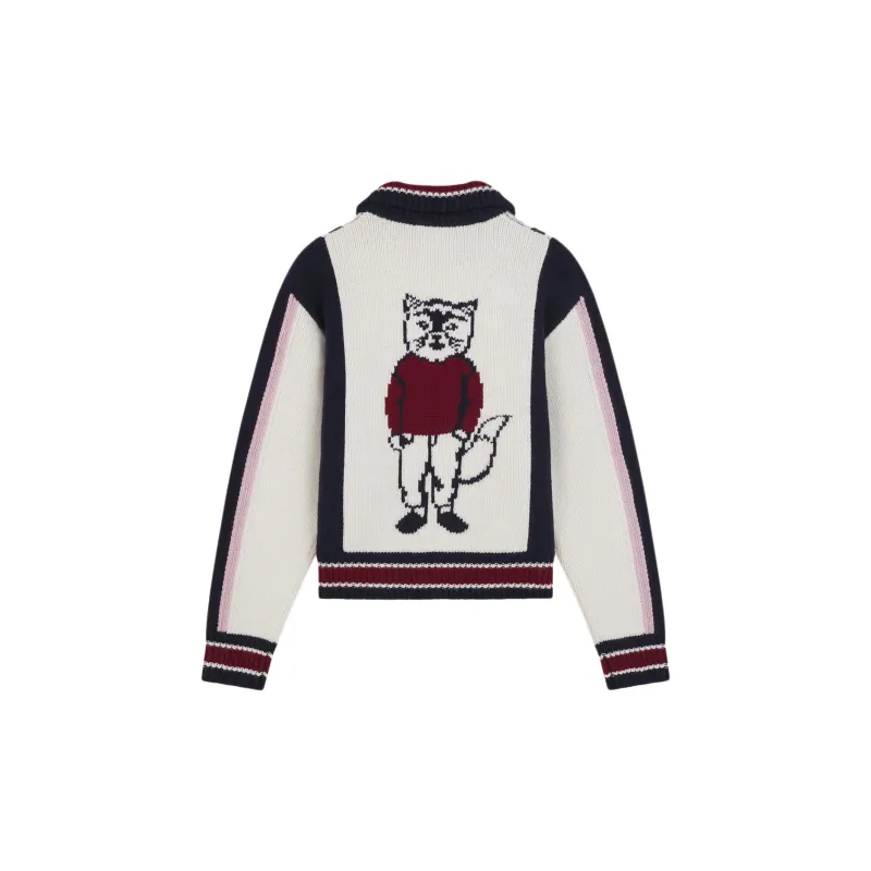 Maison Kitsune Striped Zipped Knit Cardigan-1