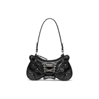SUGARSU Cow Leather Handbag, Shoulder Bag Medium Size Women's Black/Dark Brown/Silver/Purple/Bright Pink