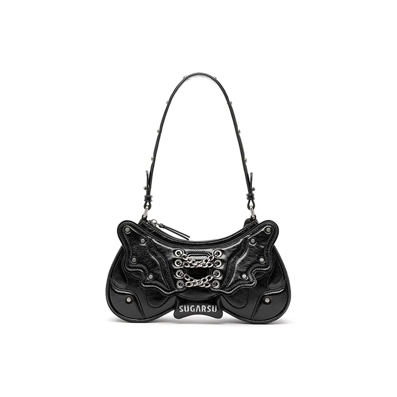 SUGARSU Cow Leather Handbag, Shoulder Bag Medium Size Women's Black/Dark Brown/Silver/Purple/Bright Pink-0