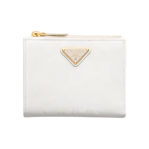 PRADA Saffiano Leather Wallet Small Size Women's White