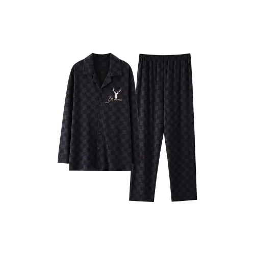 Pretty Lady Pajama Set Men's Black Gray Plaid