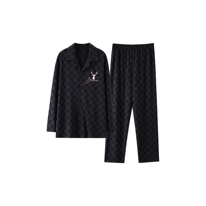 Pretty Lady Pajama Set Men's Black Gray Plaid-0