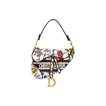 DIOR Saddle Embroidery Saddle Bag Shoulder Bag Crossbody Bag Handbag Women's White/Multicolor