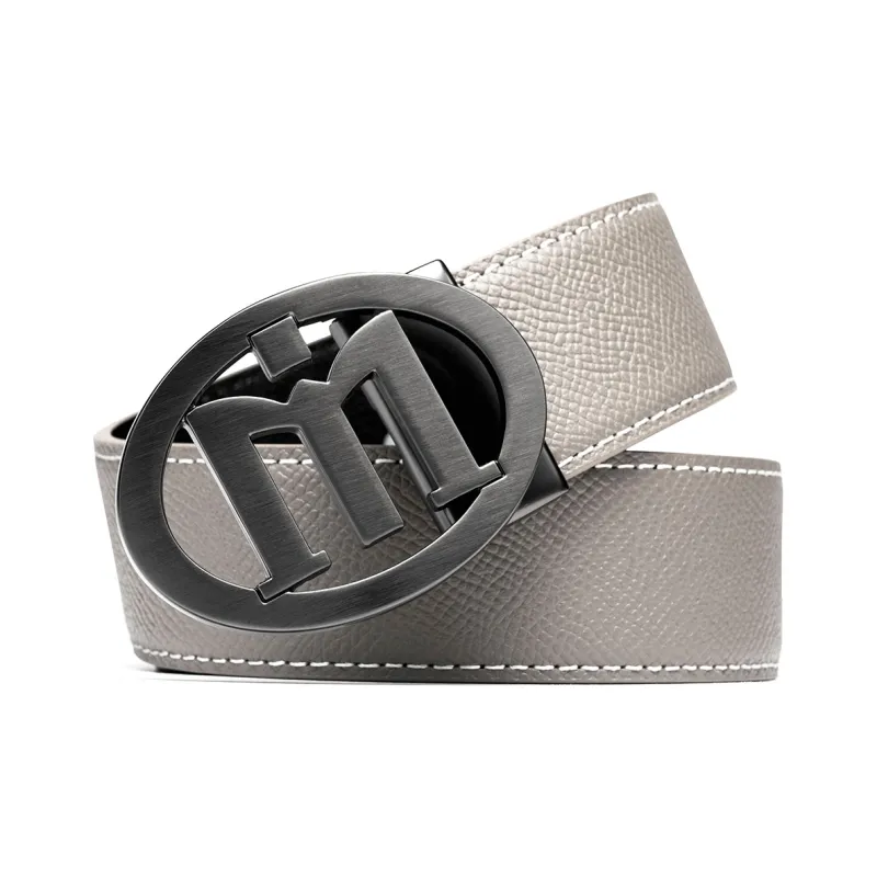 Anthony Miles Cow Leather Leather Belts Men's Light Gray 3.4cm-1
