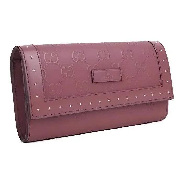 GUCCI Leather Long Zip Closure Wallet Women's Purple-1