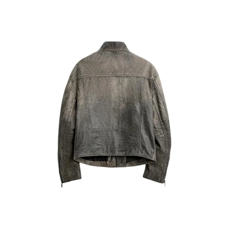ZARA Leather Jacket Men's Zebra Print Gray-1