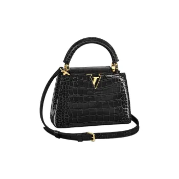 LOUIS VUITTON Capucines Nile Crocodile Leather Kapusin Crossbody Tote Bag Over One Shoulder Mini Women's Black