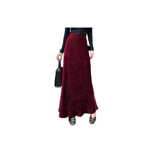 Wbwq Casual Long Skirts Women's Burgundy