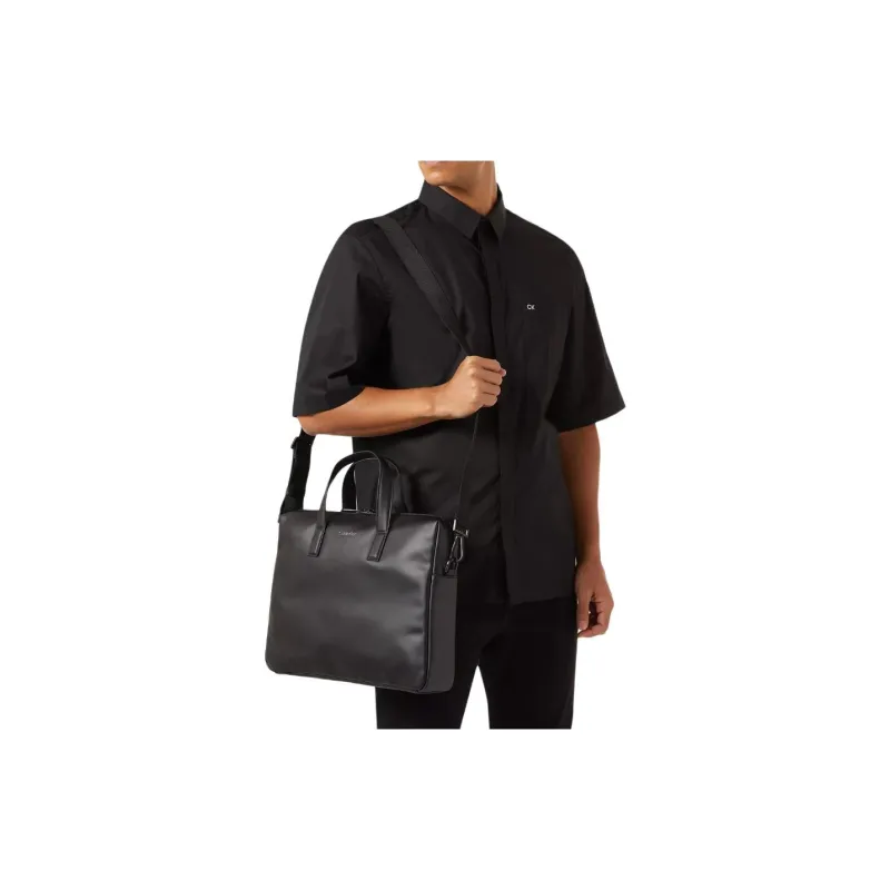 CALVIN KLEIN Recycled Polyester With Polyurethane Laptop Bag, Shoulder Bag, Crossbody Bag, Handbag Men's Black-3