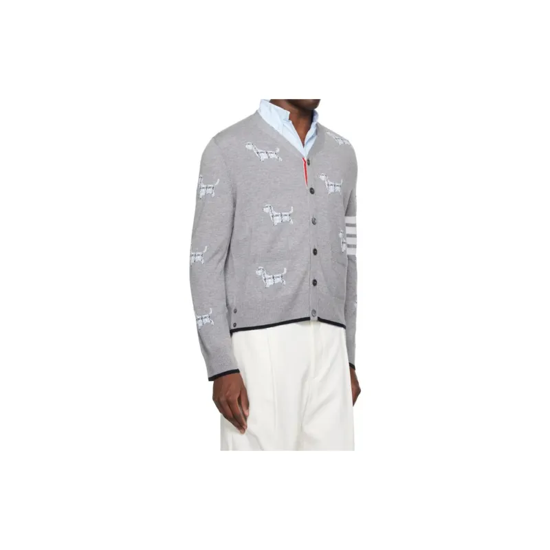 THOM BROWNE 4 Bar V Neck Hector Cardigan-3