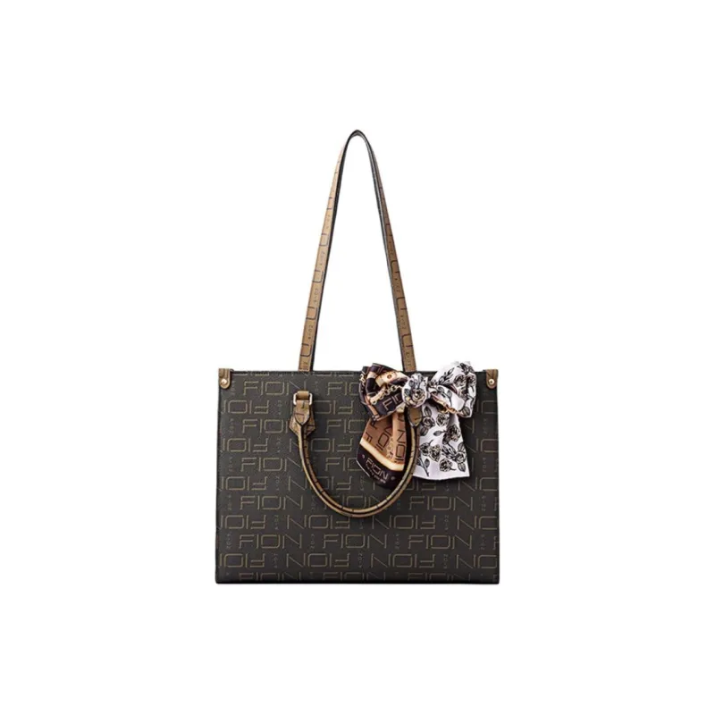 FION Artificial Leather Tote Bag Shopping Bag Handbag Large Size Women's Camel & Burgundy-6
