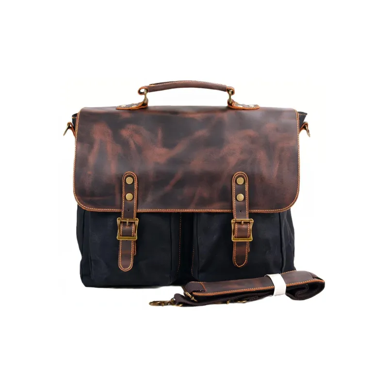 TTaG．baG Waxed Canvas And Cowhide Crossbody One Shoulder Handbag Regular Men's Black/Dark Gray/Army Green/Dark Khaki-0