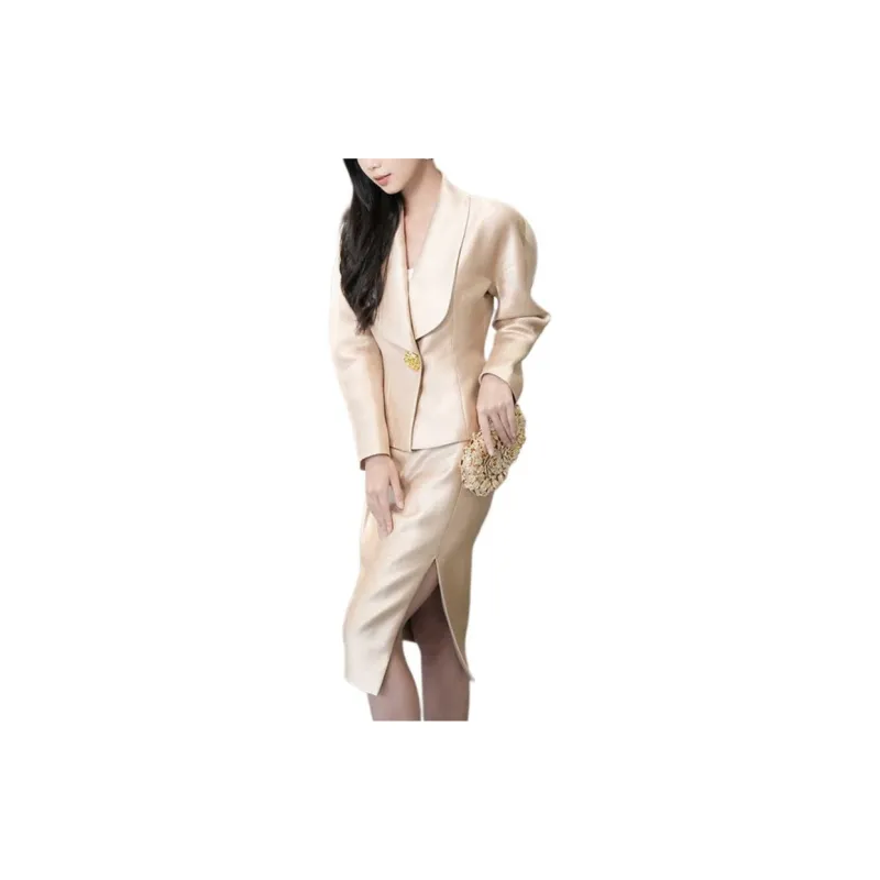 BESIONIA FW24 Business Suits Coats Women's Gold-3