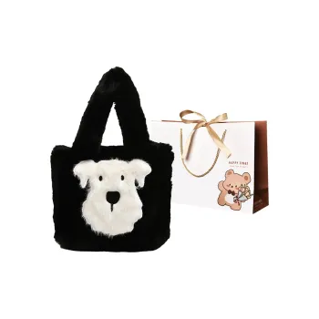 ERANGBEAR Plush Handbag Women's Black/White/Gray