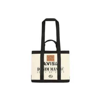 EVISU Canvas Bag, Tote Bag, Shopping Bag, Shoulder Bag, Handbag Unisex Ecru