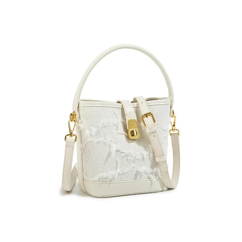 MACKJANICE Polyurethane Bucket Bags One Shoulder Handbags Regular Women's Fringe White-2