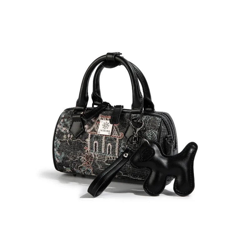 CAEISL&KCIEL Polyurethane Synthetic Leather Handbag Women's Blue And White Embroidered Pink-12
