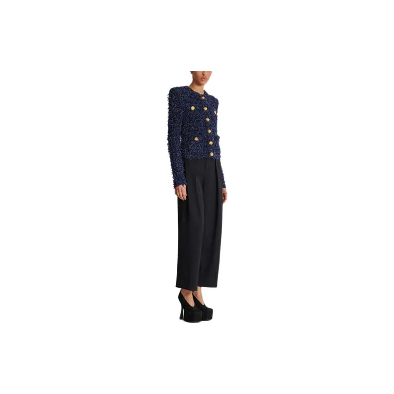 BALMAIN Cropped Tweed Round Neck Jacket-3