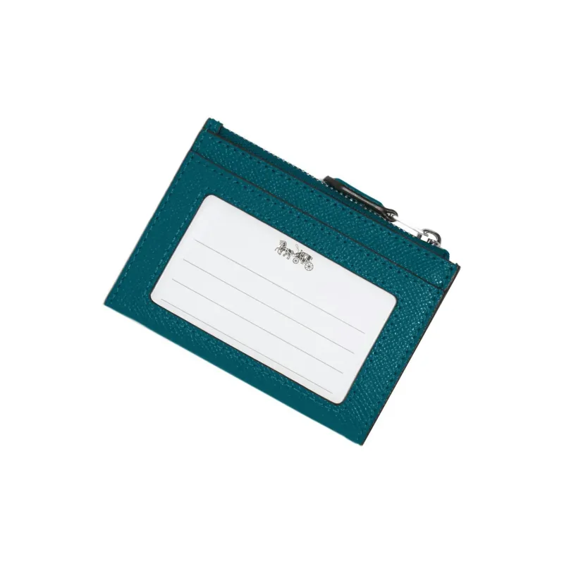 COACH Women's Mini Id Zip Skinny Card Holder Blue-2