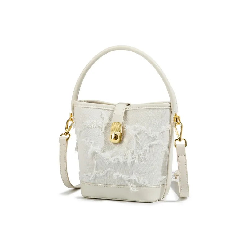 MACKJANICE Polyurethane Bucket Bags One Shoulder Handbags Regular Women's Fringe White-3