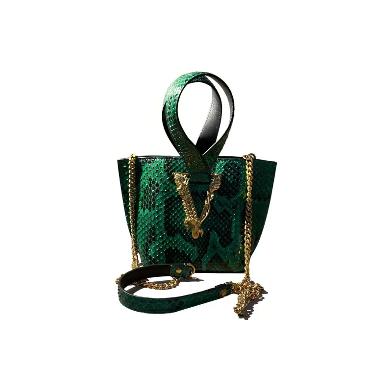VERSACE Virtus Python Skin Bucket Bag, Crossbody, One Shoulder Handbag Mini Women's Green-0