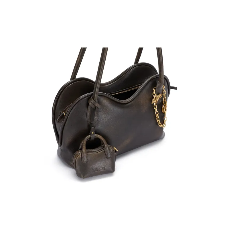 SUGARSU Cow Leather Shoulder Bag Large Size Women's Black/Vintage Brown-4