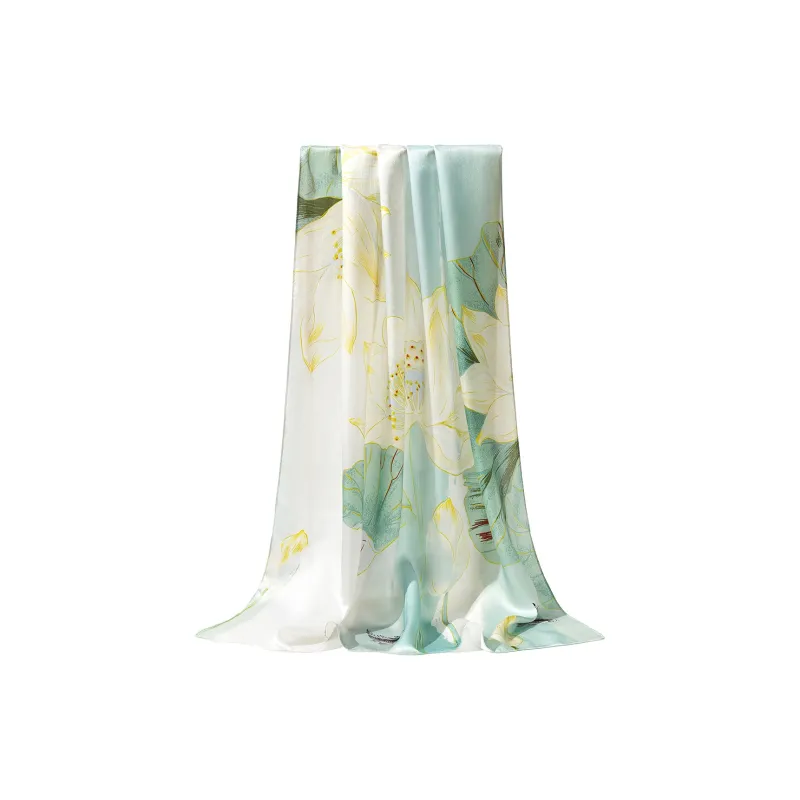Shanghai Story 100% Mulberry Silk Scarves Women's Summer Solstice Listening To Lotus, Gift Box Set-1