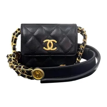 CHANEL Grain Embossed Cow Leather Wallet On Chain, Chain Bag, Shoulder Bag, Crossbody Bag Women's Black
