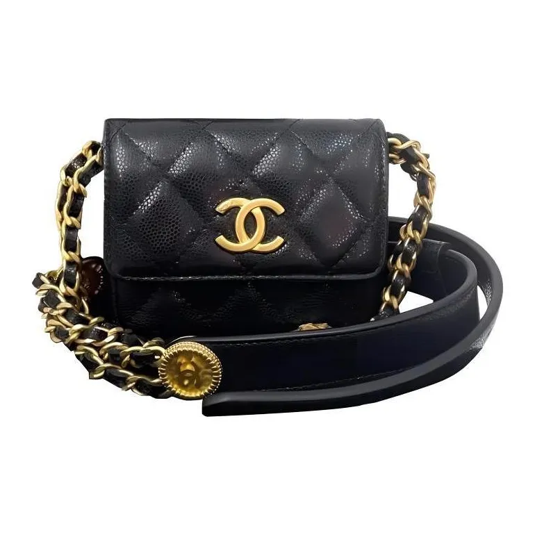 CHANEL Grain Embossed Cow Leather Wallet On Chain, Chain Bag, Shoulder Bag, Crossbody Bag Women's Black-0