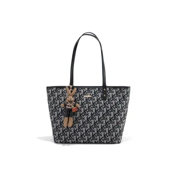 CLEVER& KETCH PU Tote Bag Shopping Bag Crossbody Bag Shoulder Bag Large Size Women's Black/Ecru