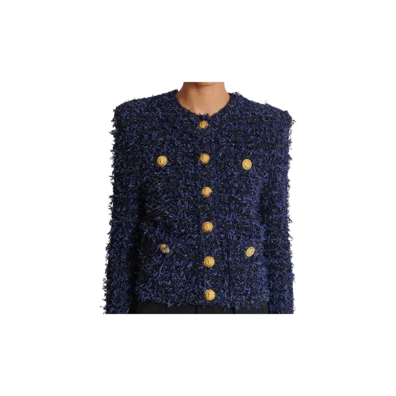 BALMAIN Cropped Tweed Round Neck Jacket-4