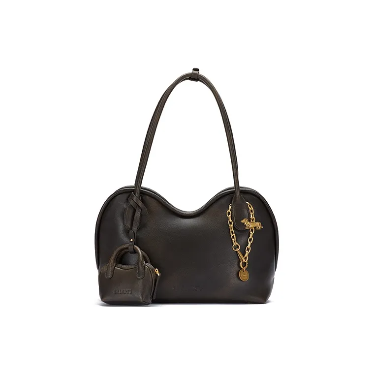 SUGARSU Cow Leather Shoulder Bag Large Size Women's Black/Vintage Brown-0