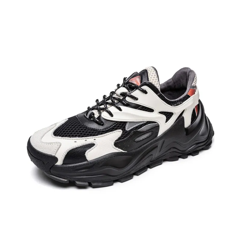 NAUTICA Anti Slip And Wear Resistant Height Increasing Low Top Chunky Sneakers Men's White Black-1