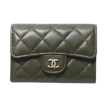 CHANEL 22K Autumn And Winter Sheepskin Card Holder Women's Khaki