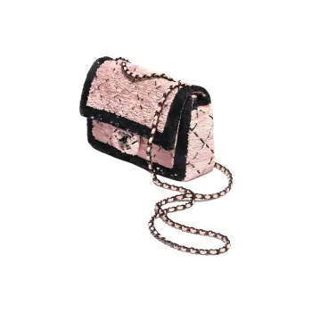 CHANEL Tweed Shoulder Bag, Crossbody Bag, Handbag Small Size Women's Black & Pink