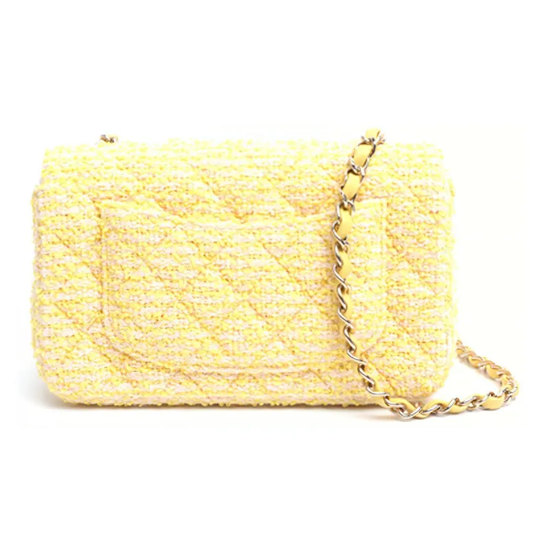 CHANEL Classic Flap CF Tweed Shoulder Bag, Crossbody Bag Women's Yellow-1