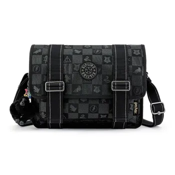 Kipling Polyamide Monkey Bag, Messenger Bag, Shoulder Bag Medium Size Unisex Black Gray Harry Potter Monogram