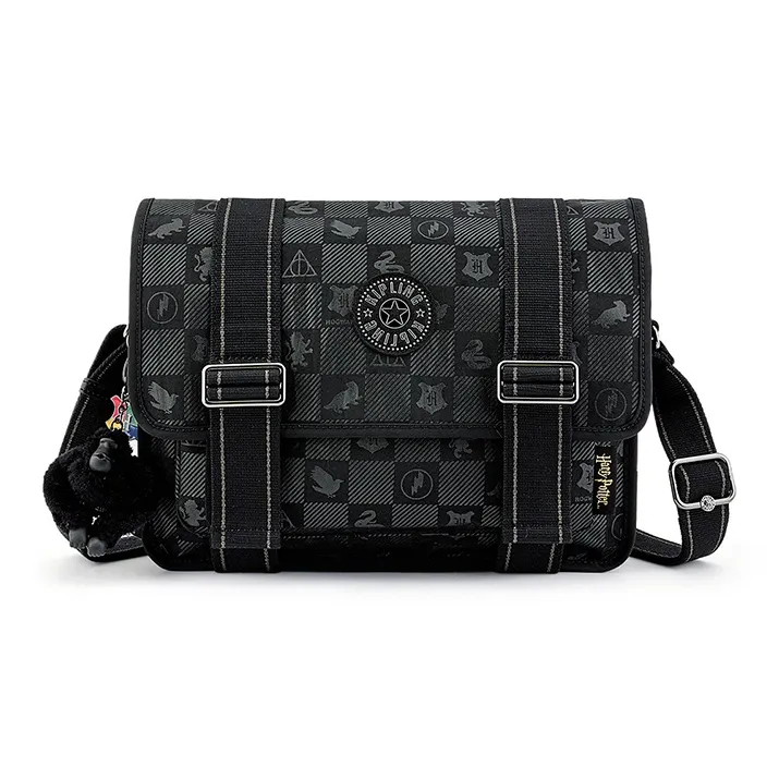 Kipling Polyamide Monkey Bag, Messenger Bag, Shoulder Bag Medium Size Unisex Black Gray Harry Potter Monogram-0