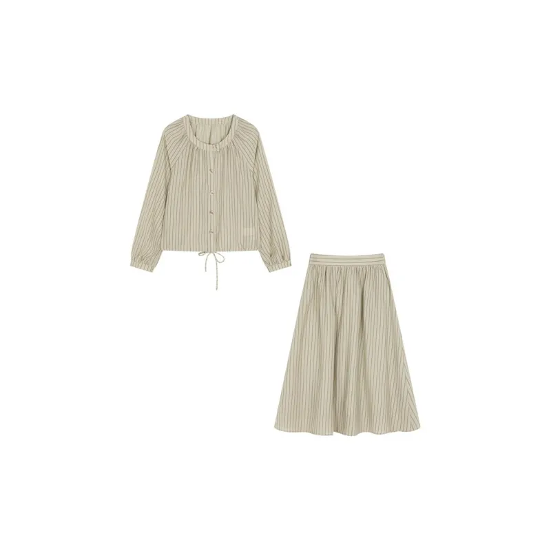 IHIMI Skirt Set Women's Green Stripes-2
