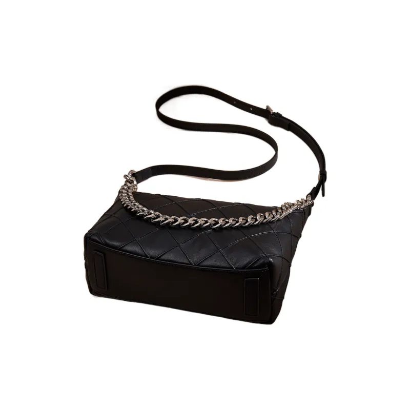 DIFENISE Top Grain Cow Leather Shoulder Bag Women's Milkshake White/Black-8